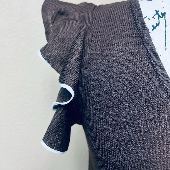 St John Chocolate brown Santana ruffle knit skirt set - Picture 4 of 8